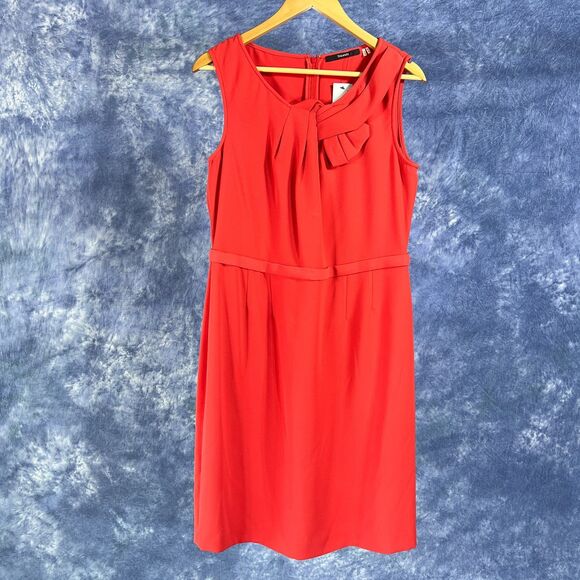 Tahari Womens Dress Orange Red Sz 14 Sleeveless Knee Length Sheath - Picture 1 of 4